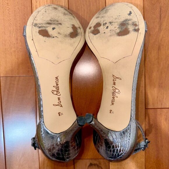 Sam Edelman Metallic Pewter Silver Crocodile Print Patti Sandals - Picture 8 of 9